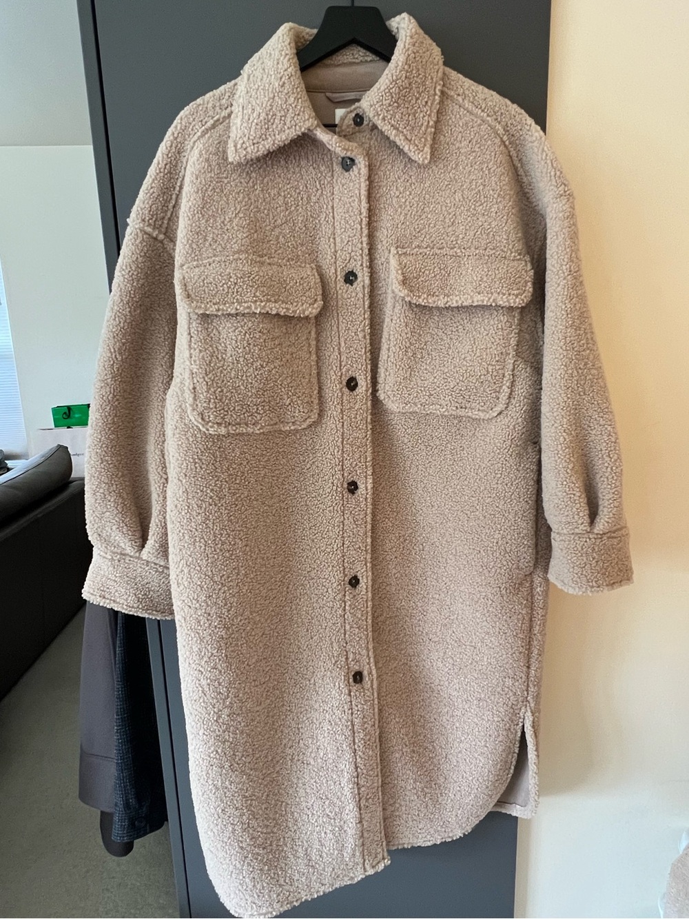H&M Light Camel Teddy Shacket with Patch Pockets Size L